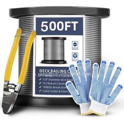 Un bon prix. Certificat ISO9001/ISO14001 T316 câble en acier inoxydable 7x7 brins 500ft garde-corps SS câble câble avec coupe en ligne