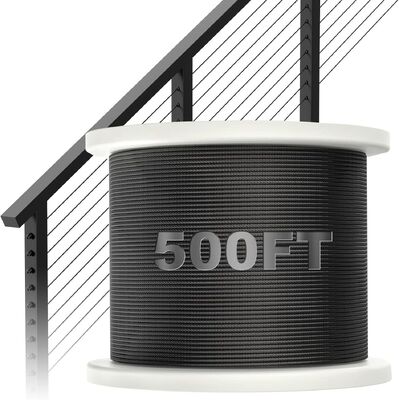 Un bon prix. Câble métallique noir en acier inoxydable T316 3/16, 250 pieds, 7x19, câble d'avion, résistance à la rupture de 3700 lb, pour garde-corps de pont en tyrolienne en ligne
